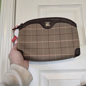 Burberrys Nova Check Brown Canvas & Leather Clutch